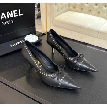 Chanel Lambskin Pumps 6.5cm with Studs and Bow Black 2025 CH030322 (MD-250303144)