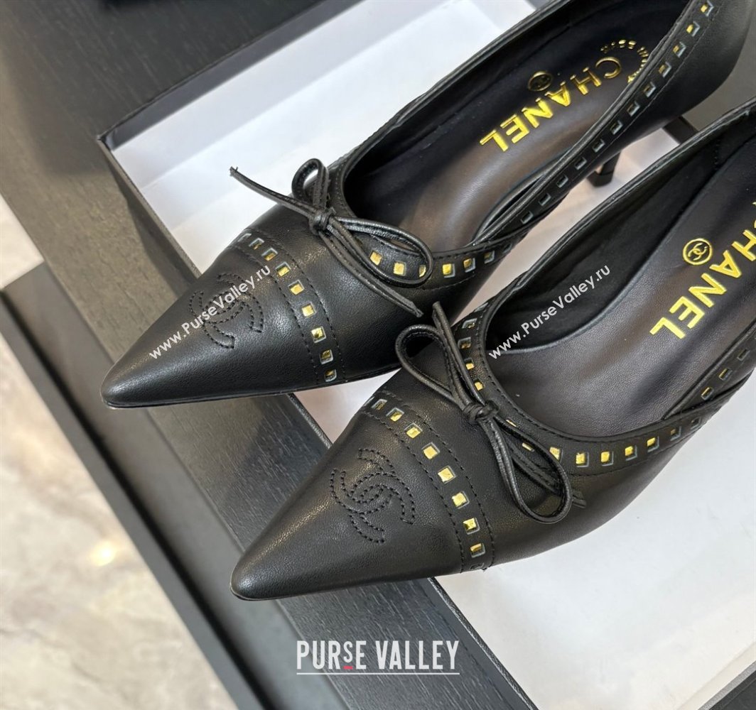 Chanel Lambskin Pumps 6.5cm with Studs and Bow Black 2025 CH030322 (MD-250303144)