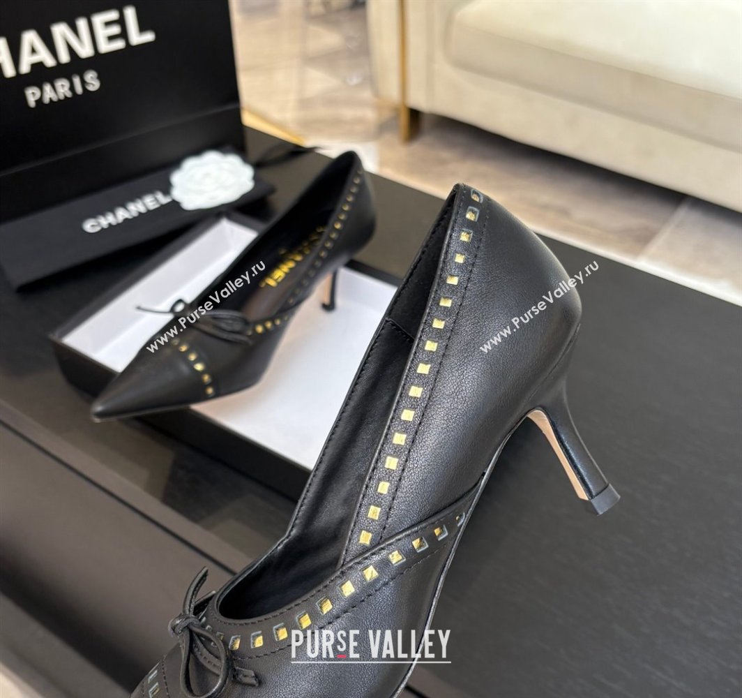 Chanel Lambskin Pumps 6.5cm with Studs and Bow Black 2025 CH030322 (MD-250303144)