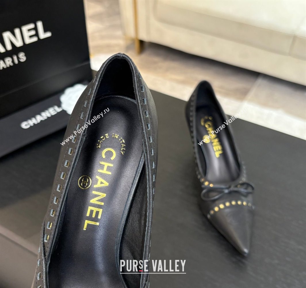 Chanel Lambskin Pumps 6.5cm with Studs and Bow Black 2025 CH030322 (MD-250303144)