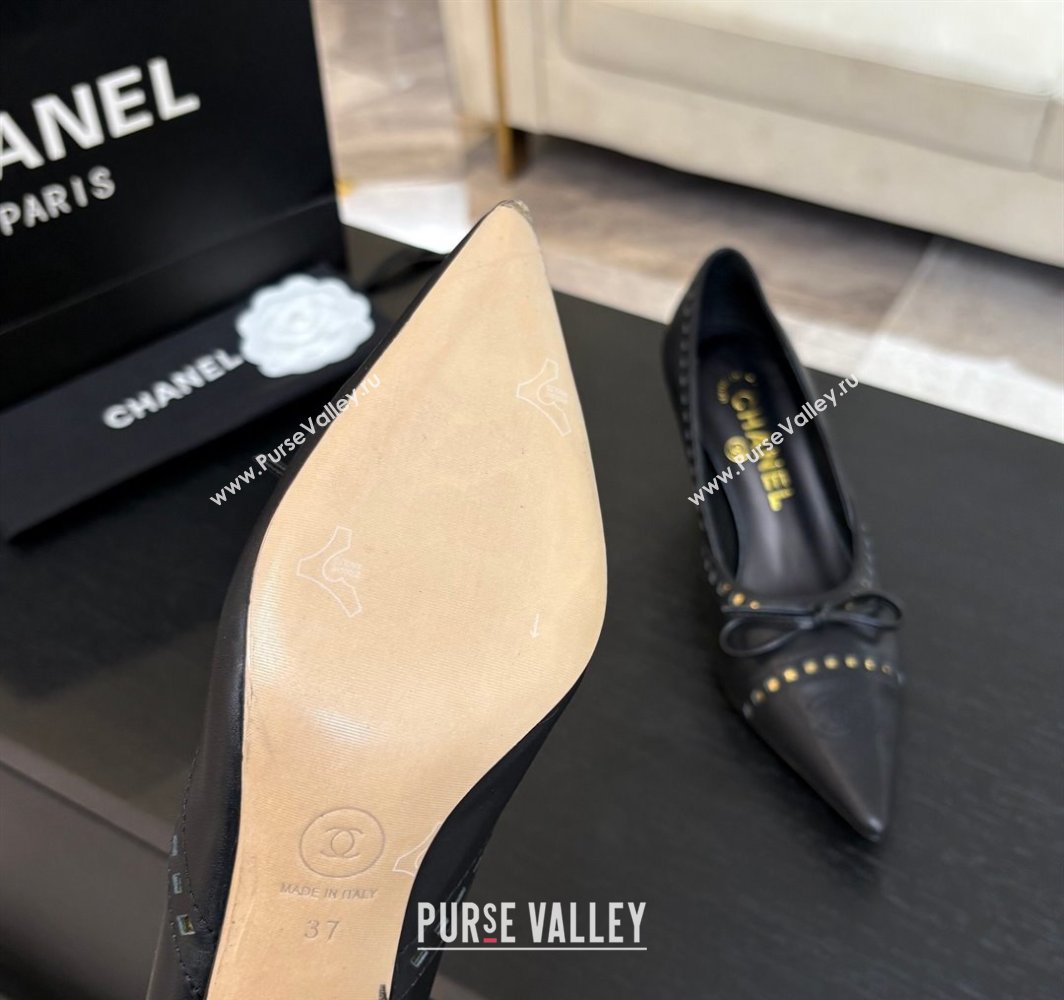 Chanel Lambskin Pumps 6.5cm with Studs and Bow Black 2025 CH030322 (MD-250303144)