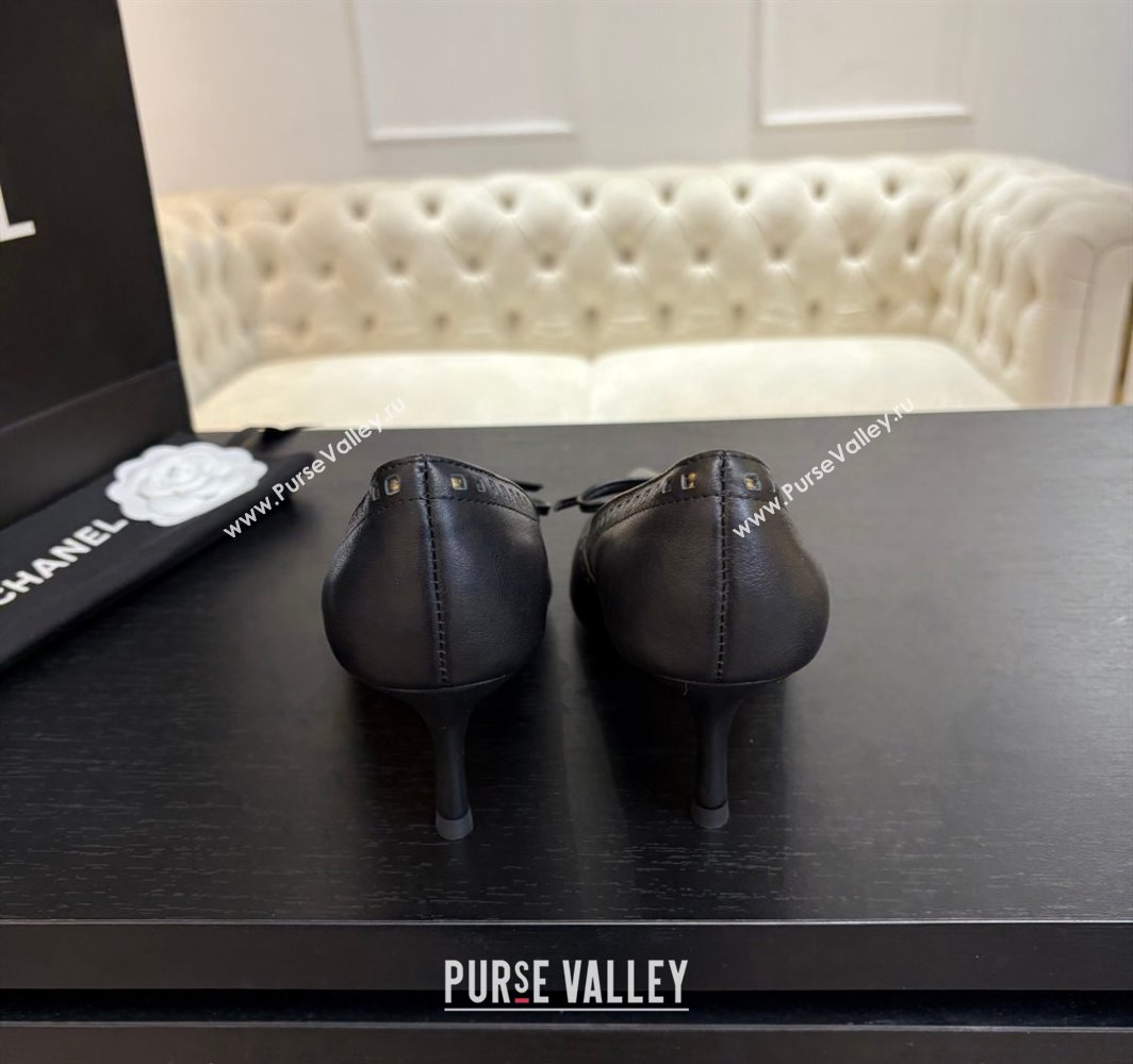 Chanel Lambskin Pumps 6.5cm with Studs and Bow Black 2025 CH030322 (MD-250303144)
