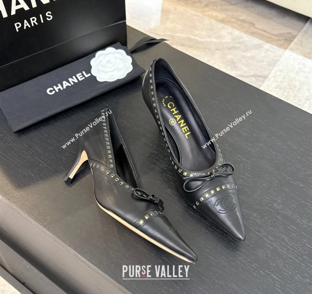 Chanel Lambskin Pumps 6.5cm with Studs and Bow Black 2025 CH030322 (MD-250303144)