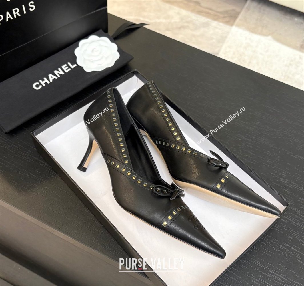Chanel Lambskin Pumps 6.5cm with Studs and Bow Black 2025 CH030322 (MD-250303144)