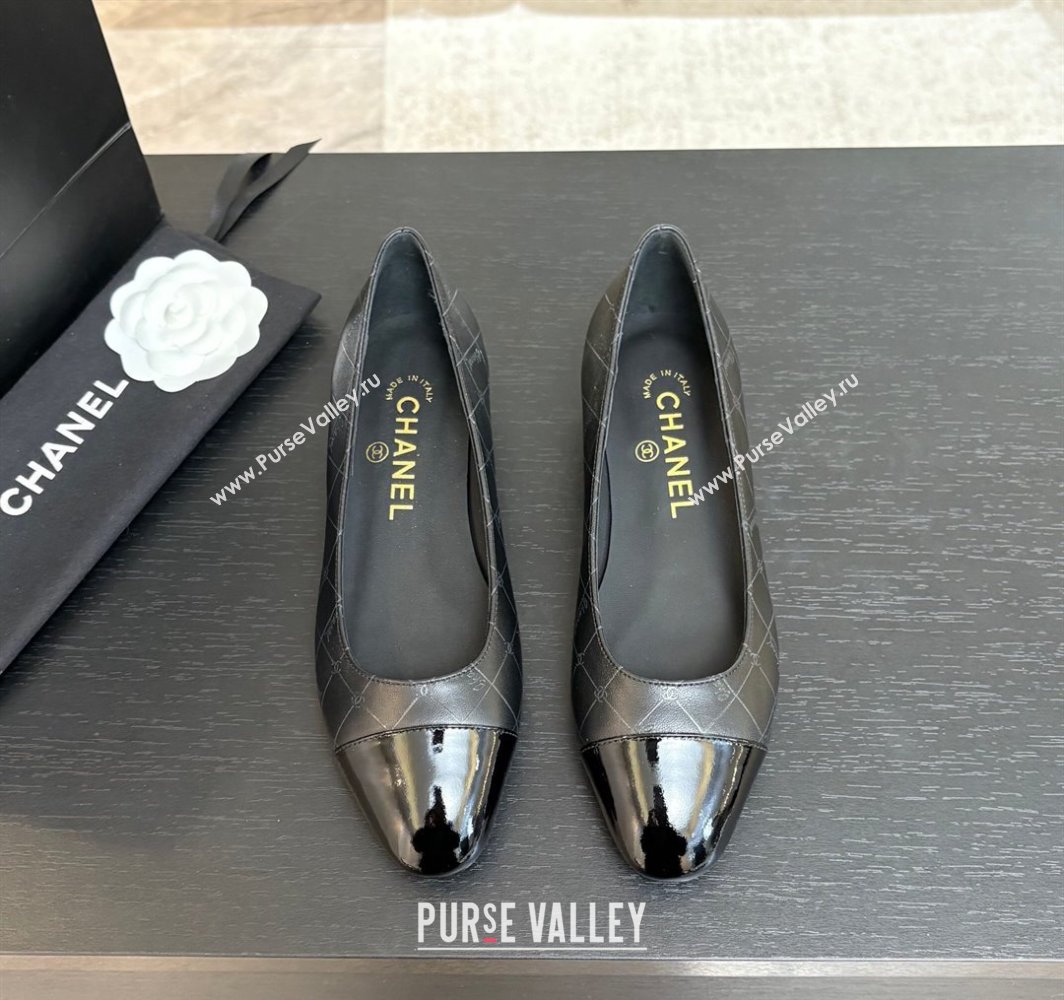 Chanel Printed Lambskin Patent Calfskin Ballet Flats Black 2025 G02819 (MD-250228119)