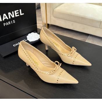 Chanel Lambskin Pumps 6.5cm with Studs and Bow Beige 2025 CH030322 (MD-250303145)