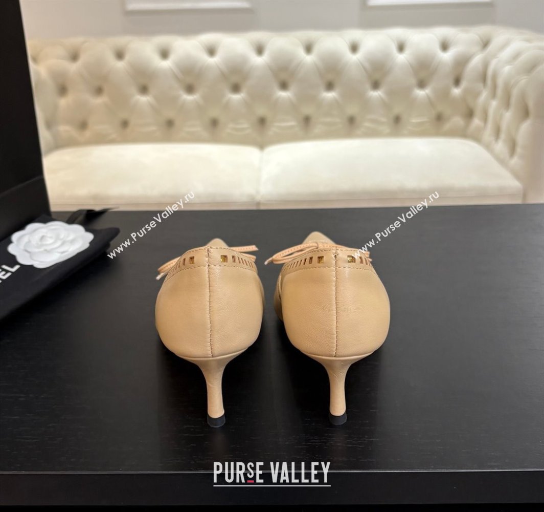 Chanel Lambskin Pumps 6.5cm with Studs and Bow Beige 2025 CH030322 (MD-250303145)