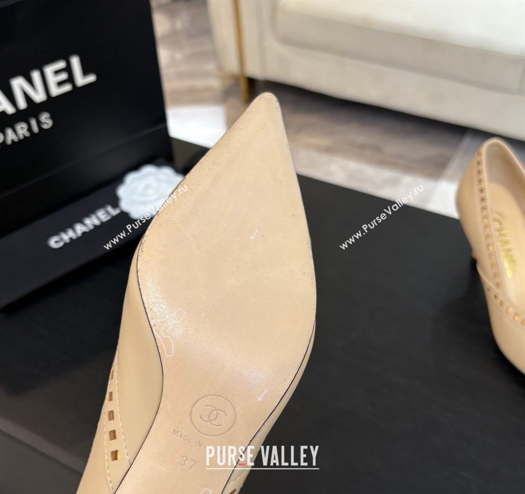 Chanel Lambskin Pumps 6.5cm with Studs and Bow Beige 2025 CH030322 (MD-250303145)