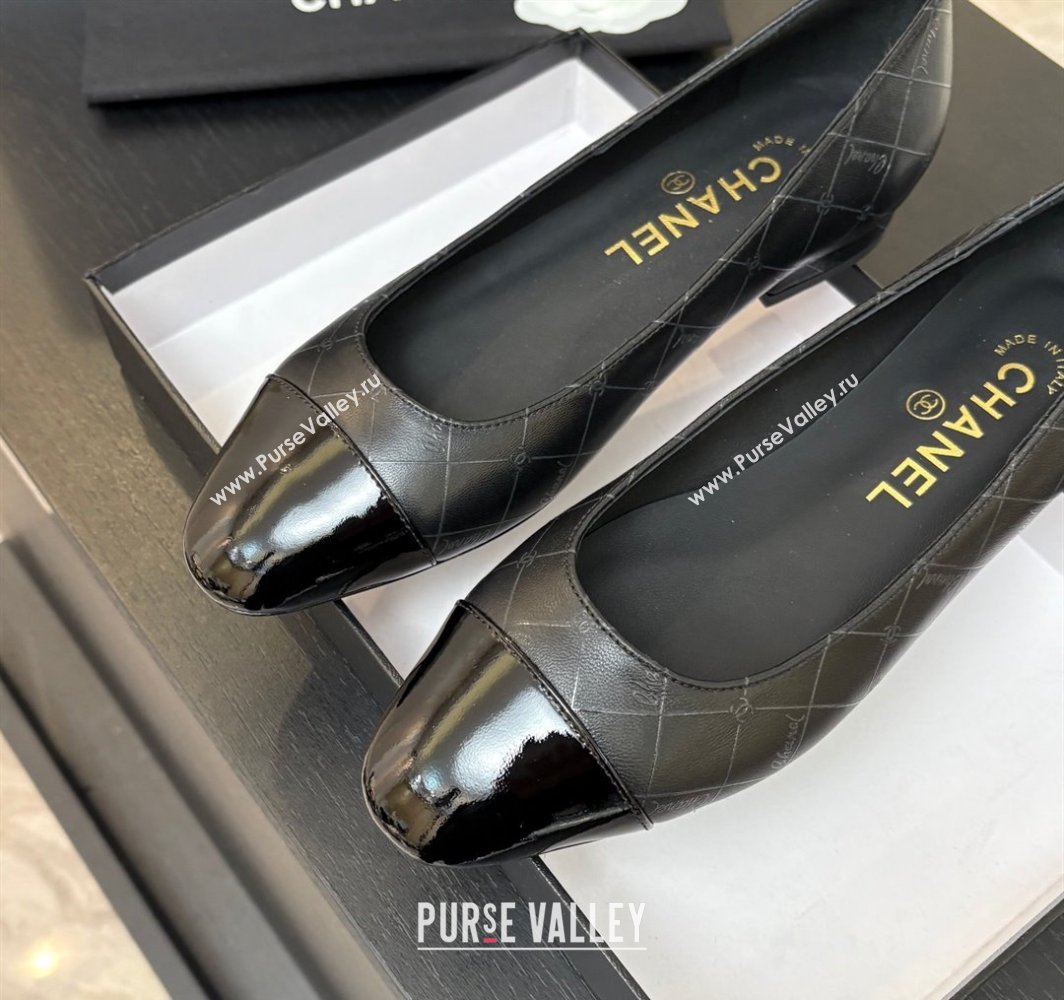Chanel Printed Lambskin Patent Calfskin Ballet Flats Black 2025 G02819 (MD-250228119)