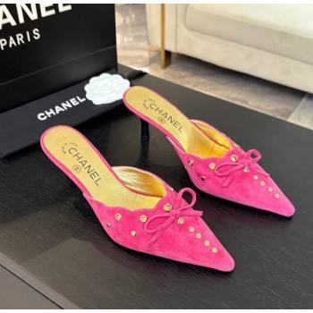 Chanel Suede Heel Mules 6.5cm with Eyelets and Bow Dark Pink 2025 CH030323 (MD-250303147)