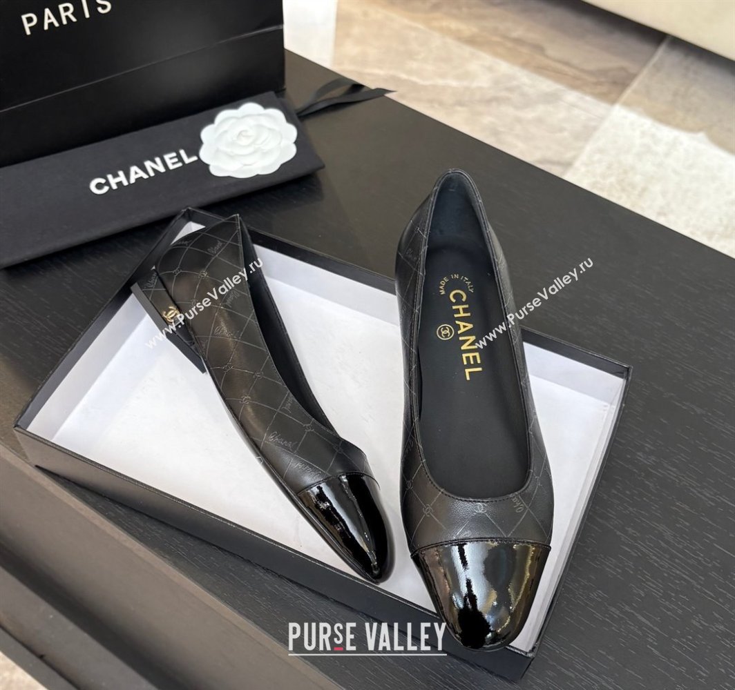 Chanel Printed Lambskin Patent Calfskin Ballet Flats Black 2025 G02819 (MD-250228119)