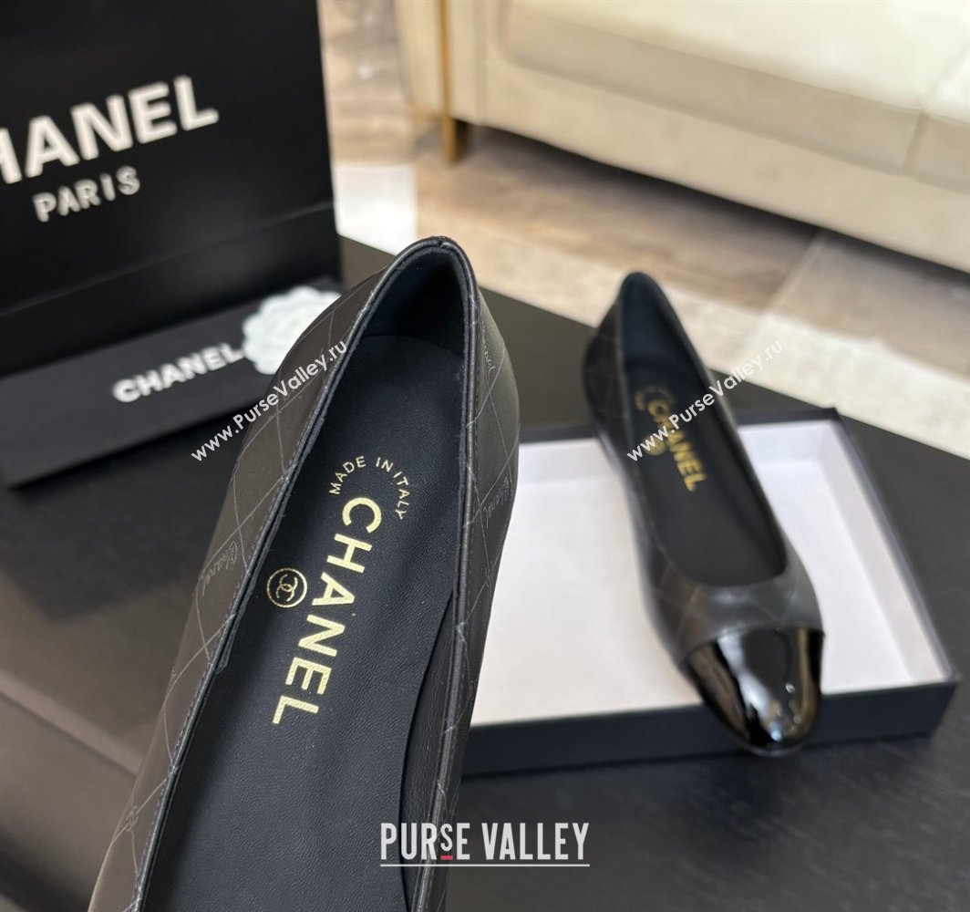 Chanel Printed Lambskin Patent Calfskin Ballet Flats Black 2025 G02819 (MD-250228119)