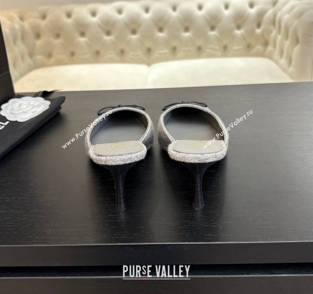 Chanel Fabric Heel Mules 6.5cm with Eyelets and Bow Light Grey 2025 CH030323 (MD-250303150)
