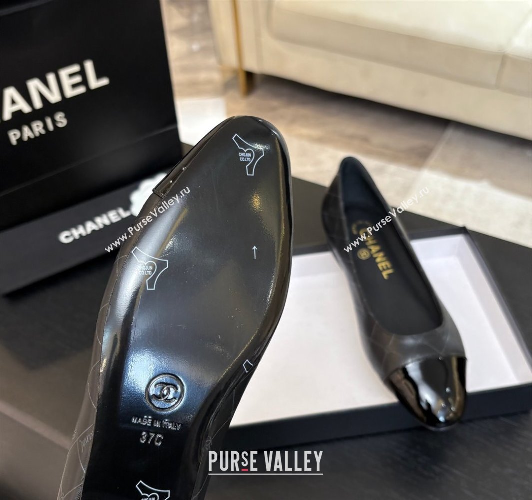 Chanel Printed Lambskin Patent Calfskin Ballet Flats Black 2025 G02819 (MD-250228119)