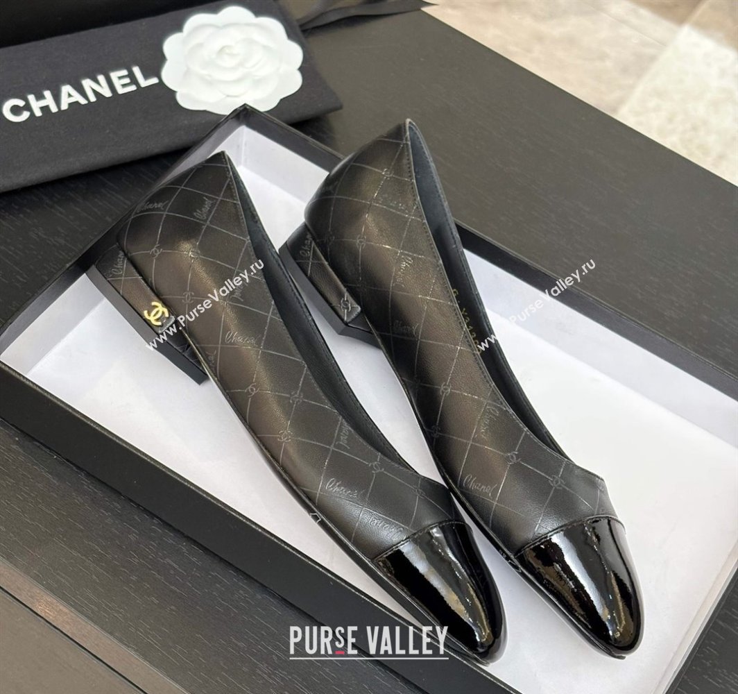 Chanel Printed Lambskin Patent Calfskin Ballet Flats Black 2025 G02819 (MD-250228119)