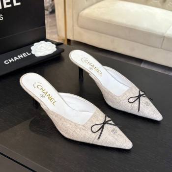 Chanel Fabric Heel Mules 6.5cm with Eyelets and Bow Beige 2025 CH030323 (MD-250303152)