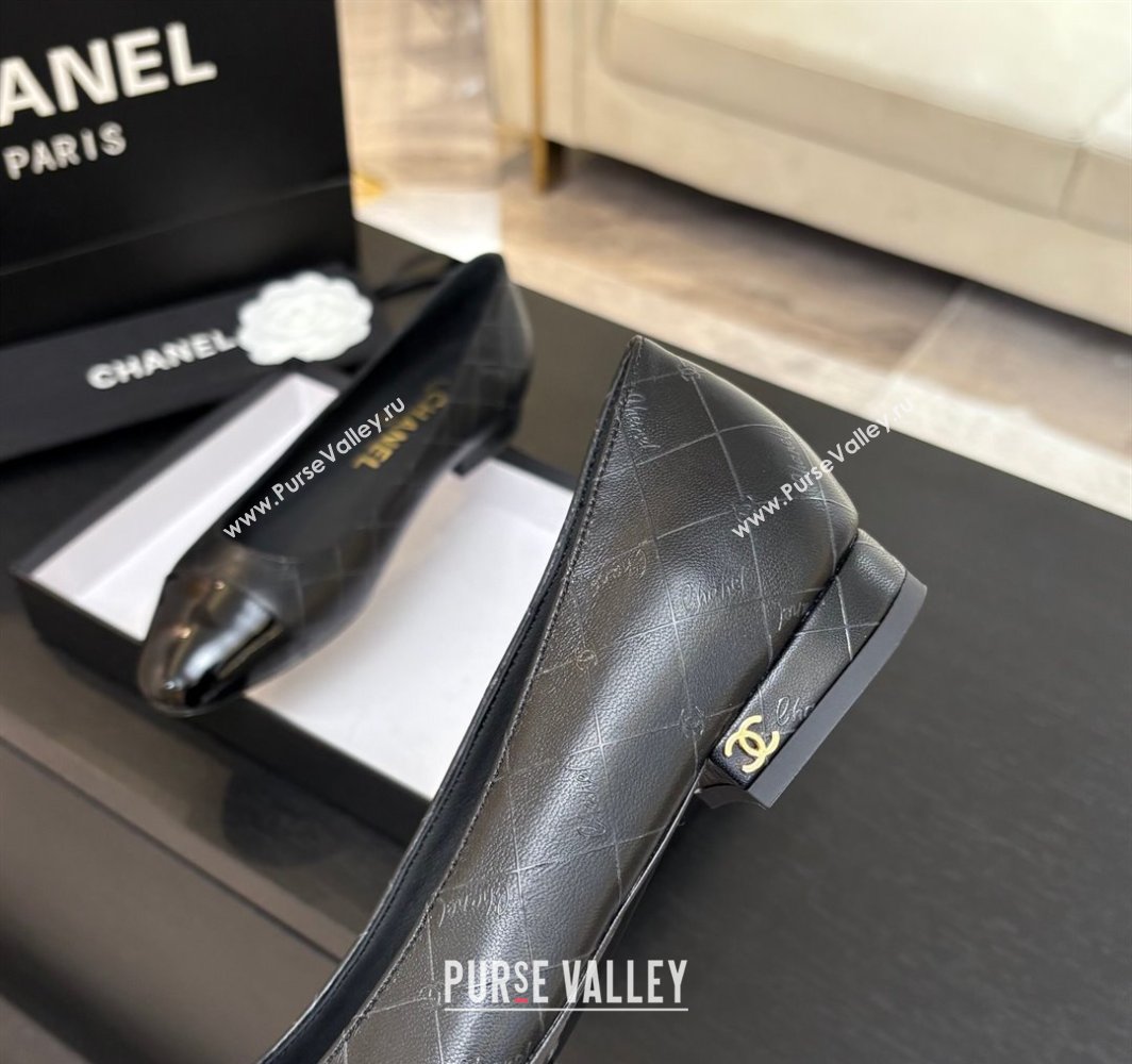 Chanel Printed Lambskin Patent Calfskin Ballet Flats Black 2025 G02819 (MD-250228119)