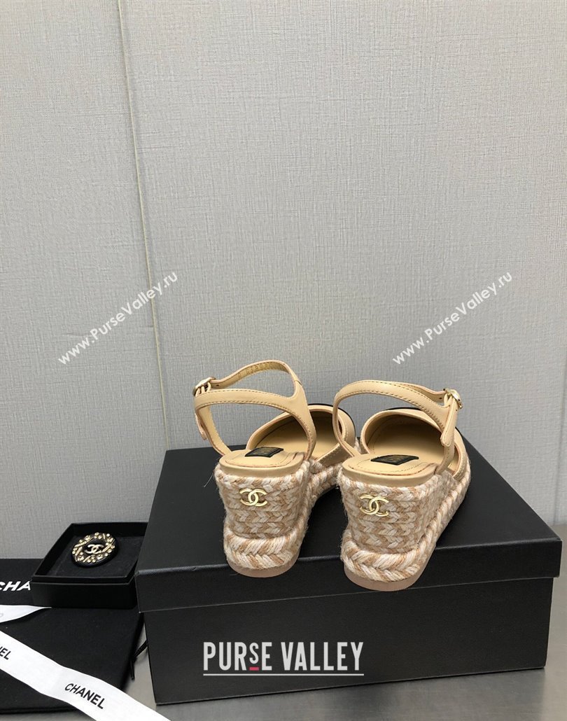 Chanel Lambskin Wedge Open Back Pumps 7.5cm Beige 2025 CH030324 (MD-250303153)