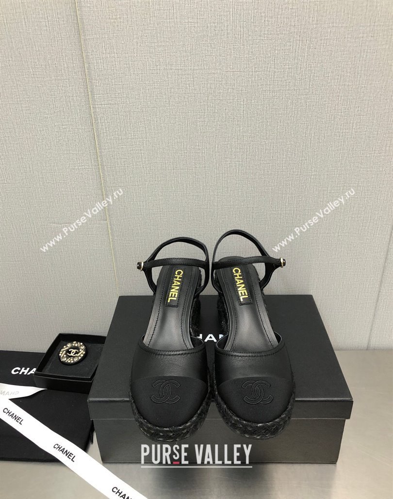 Chanel Lambskin Wedge Open Back Pumps 7.5cm Black 2025 CH030324 (MD-250303155)
