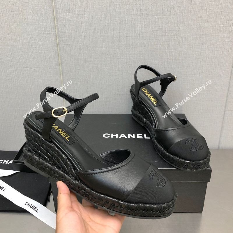 Chanel Lambskin Wedge Open Back Pumps 7.5cm Black 2025 CH030324 (MD-250303155)