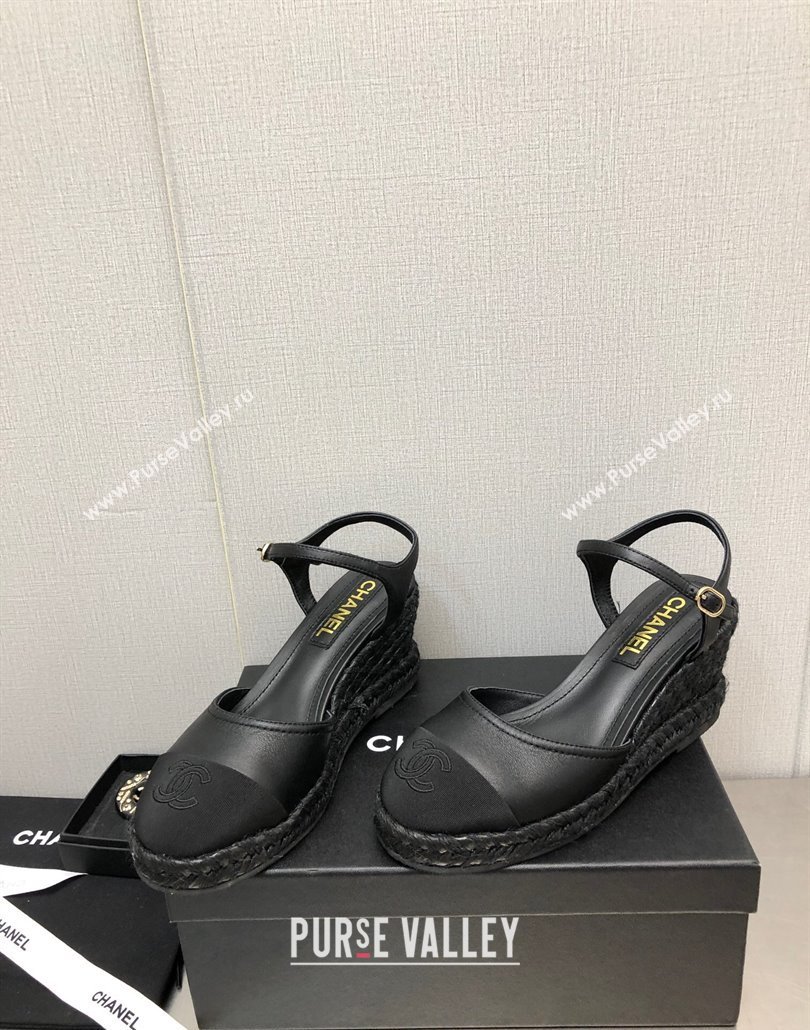 Chanel Lambskin Wedge Open Back Pumps 7.5cm Black 2025 CH030324 (MD-250303155)
