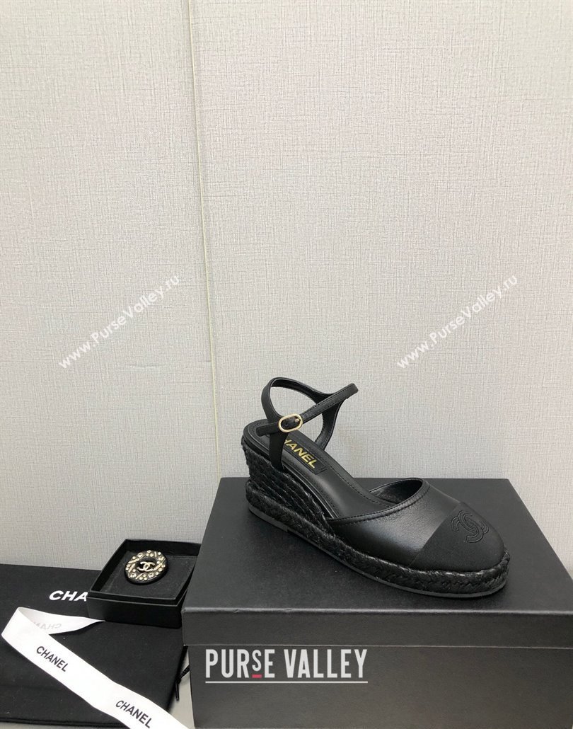Chanel Lambskin Wedge Open Back Pumps 7.5cm Black 2025 CH030324 (MD-250303155)