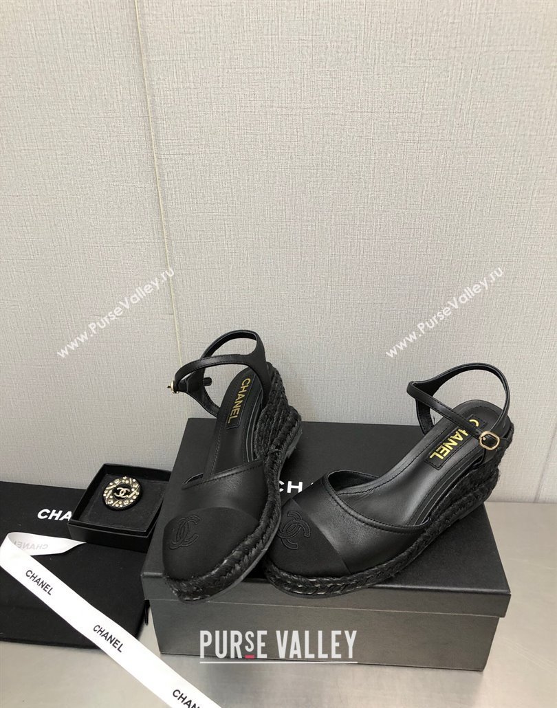 Chanel Lambskin Wedge Open Back Pumps 7.5cm Black 2025 CH030324 (MD-250303155)