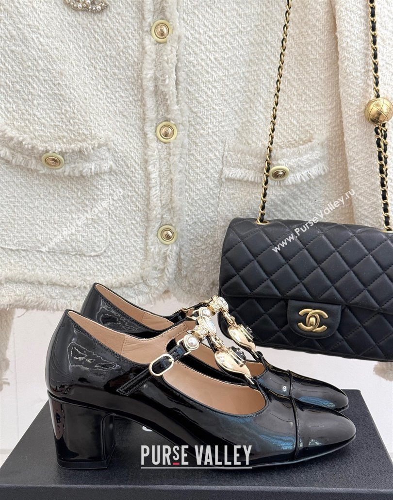 Chanel Calfskin Mary Janes Pumps 5.5cm with Heart Stones Charm Black 2025 CH030326 (MD-250303159)