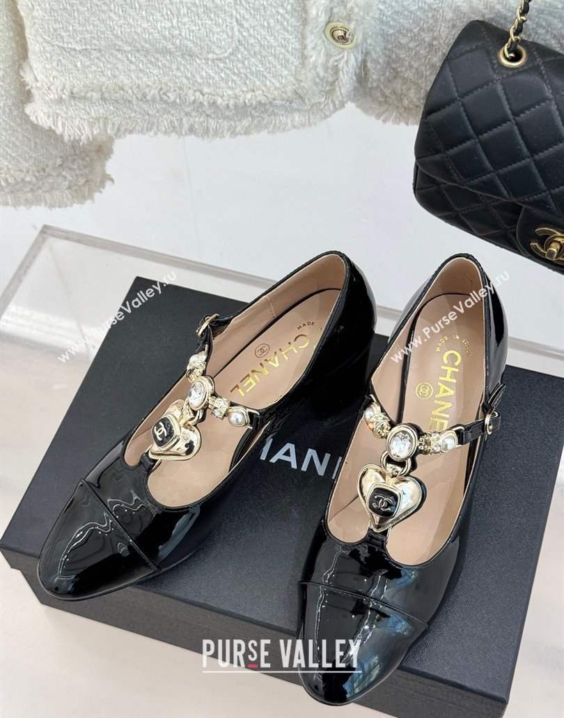 Chanel Calfskin Mary Janes Pumps 5.5cm with Heart Stones Charm Black 2025 CH030326 (MD-250303159)