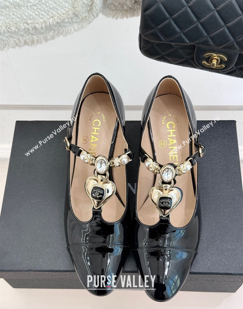 Chanel Calfskin Mary Janes Pumps 5.5cm with Heart Stones Charm Black 2025 CH030326 (MD-250303159)