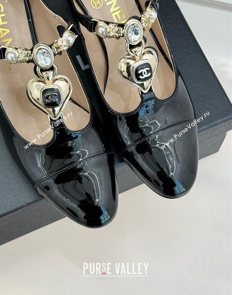 Chanel Calfskin Mary Janes Pumps 5.5cm with Heart Stones Charm Black 2025 CH030326 (MD-250303159)