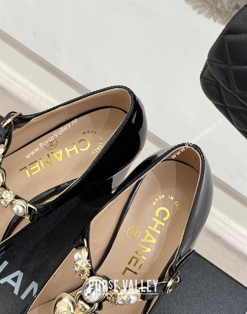 Chanel Calfskin Mary Janes Pumps 5.5cm with Heart Stones Charm Black 2025 CH030326 (MD-250303159)