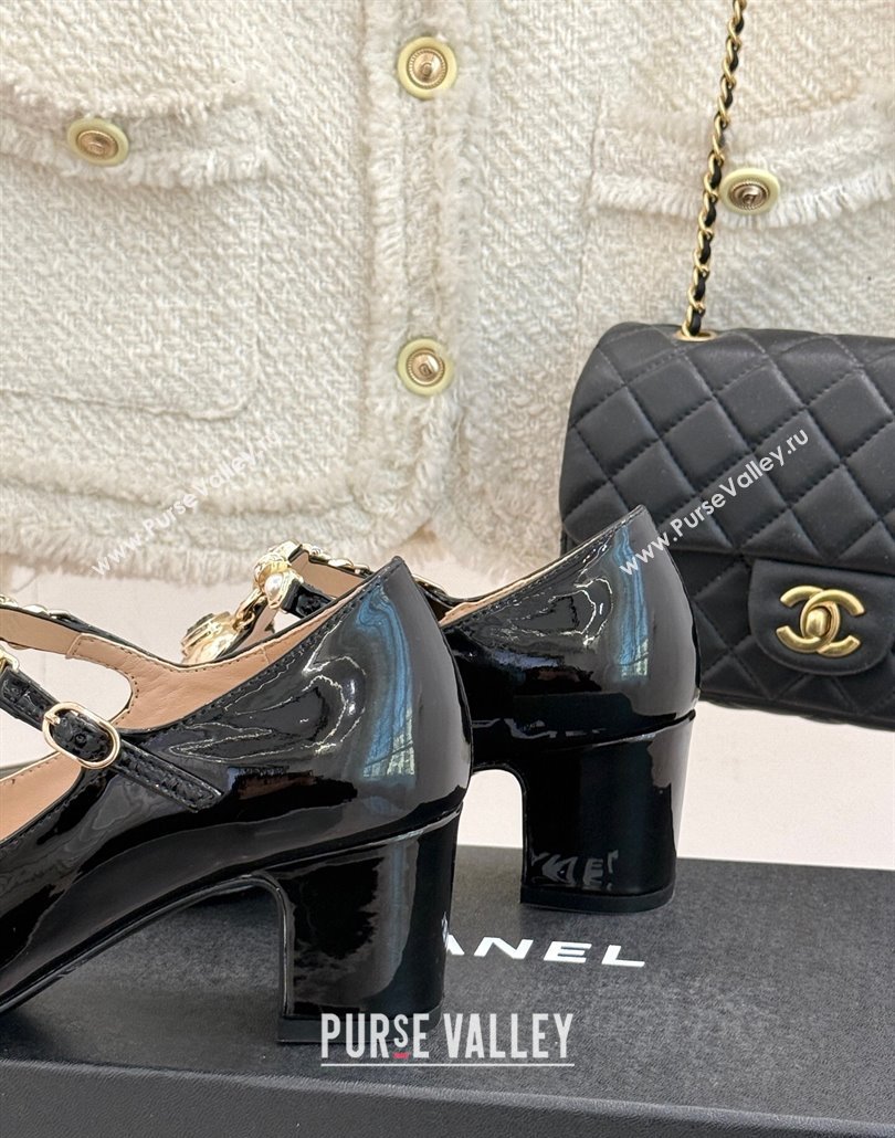 Chanel Calfskin Mary Janes Pumps 5.5cm with Heart Stones Charm Black 2025 CH030326 (MD-250303159)