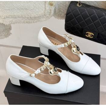 Chanel Calfskin Mary Janes Pumps 5.5cm with Heart Stones Charm White 2025 CH030326 (MD-250303161)