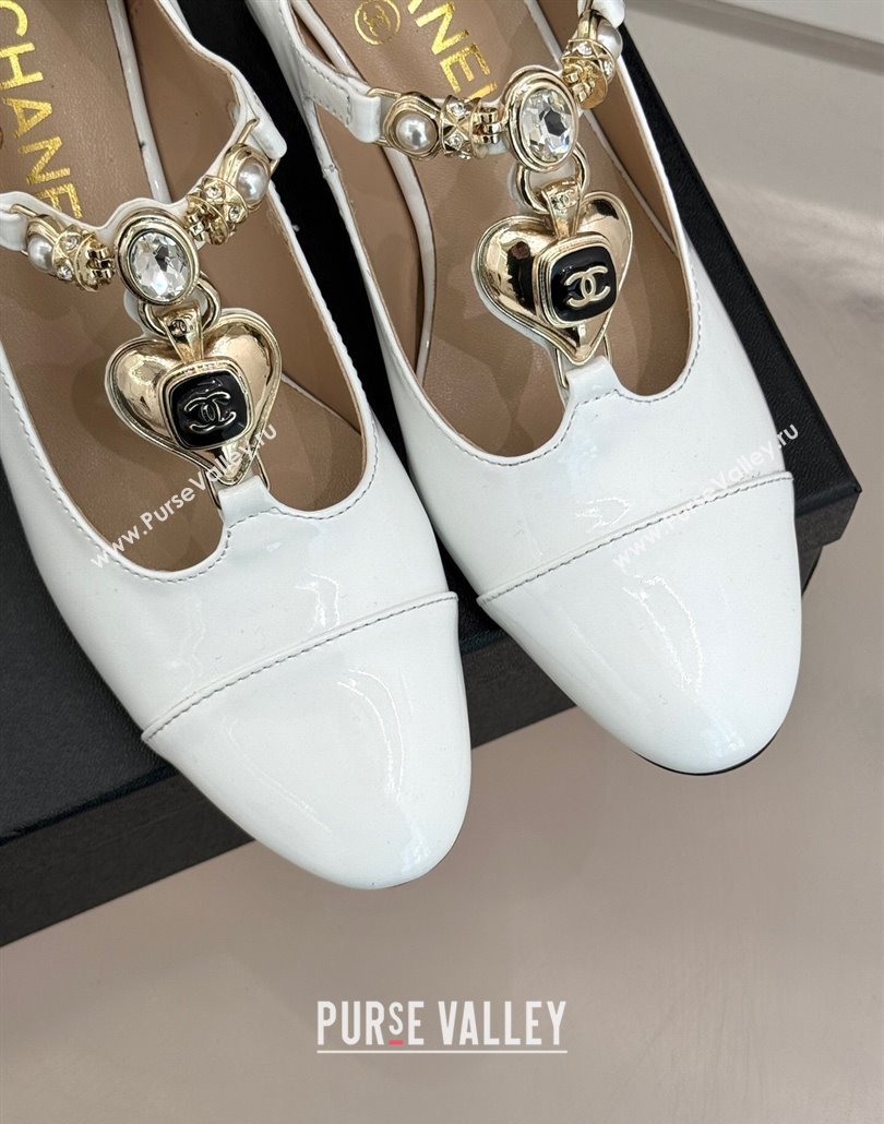 Chanel Calfskin Mary Janes Pumps 5.5cm with Heart Stones Charm White 2025 CH030326 (MD-250303161)