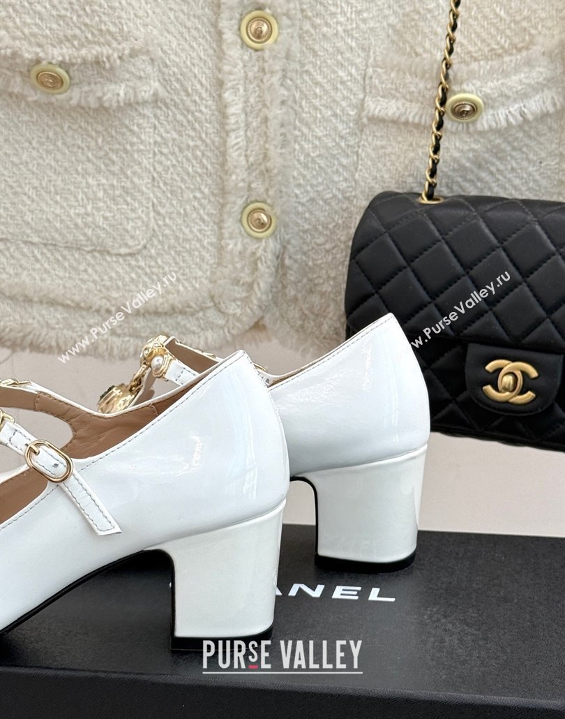 Chanel Calfskin Mary Janes Pumps 5.5cm with Heart Stones Charm White 2025 CH030326 (MD-250303161)