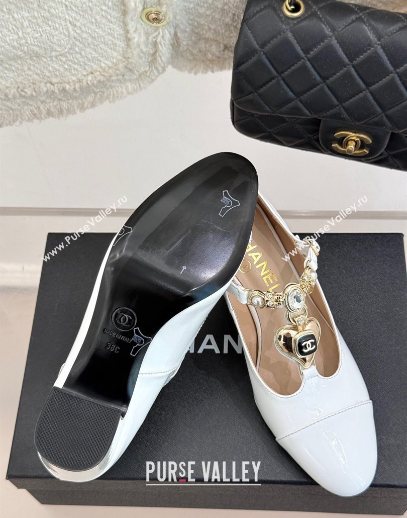 Chanel Calfskin Mary Janes Pumps 5.5cm with Heart Stones Charm White 2025 CH030326 (MD-250303161)