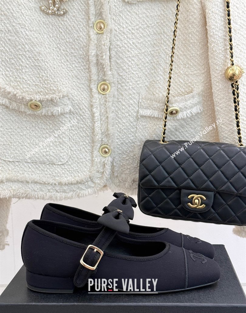 Chanel Fabric Mary Janes Ballet Flats with Bow Black 2025 CH030327 (MD-250303162)