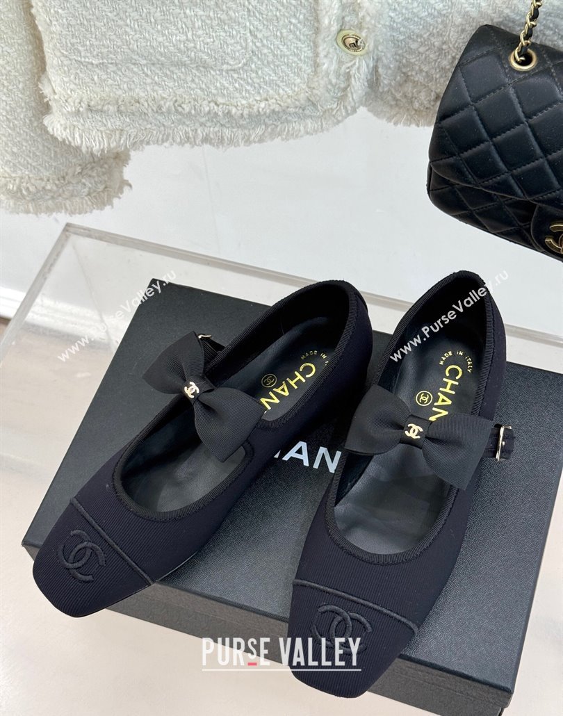 Chanel Fabric Mary Janes Ballet Flats with Bow Black 2025 CH030327 (MD-250303162)
