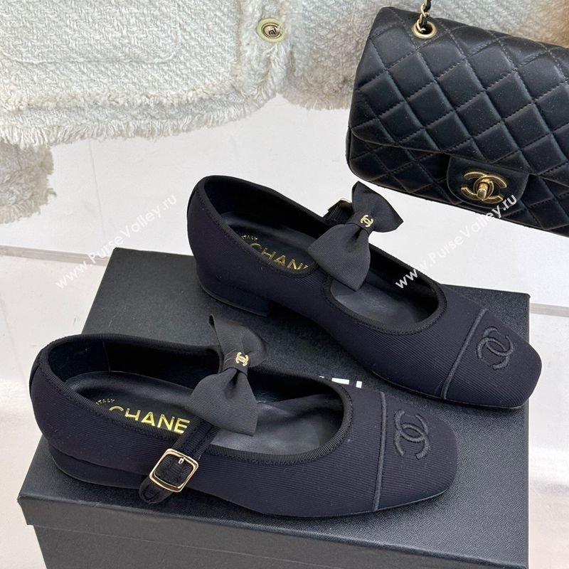 Chanel Fabric Mary Janes Ballet Flats with Bow Black 2025 CH030327 (MD-250303162)