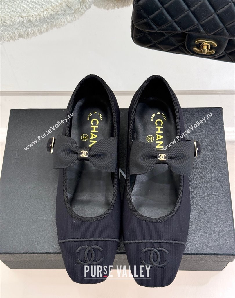 Chanel Fabric Mary Janes Ballet Flats with Bow Black 2025 CH030327 (MD-250303162)