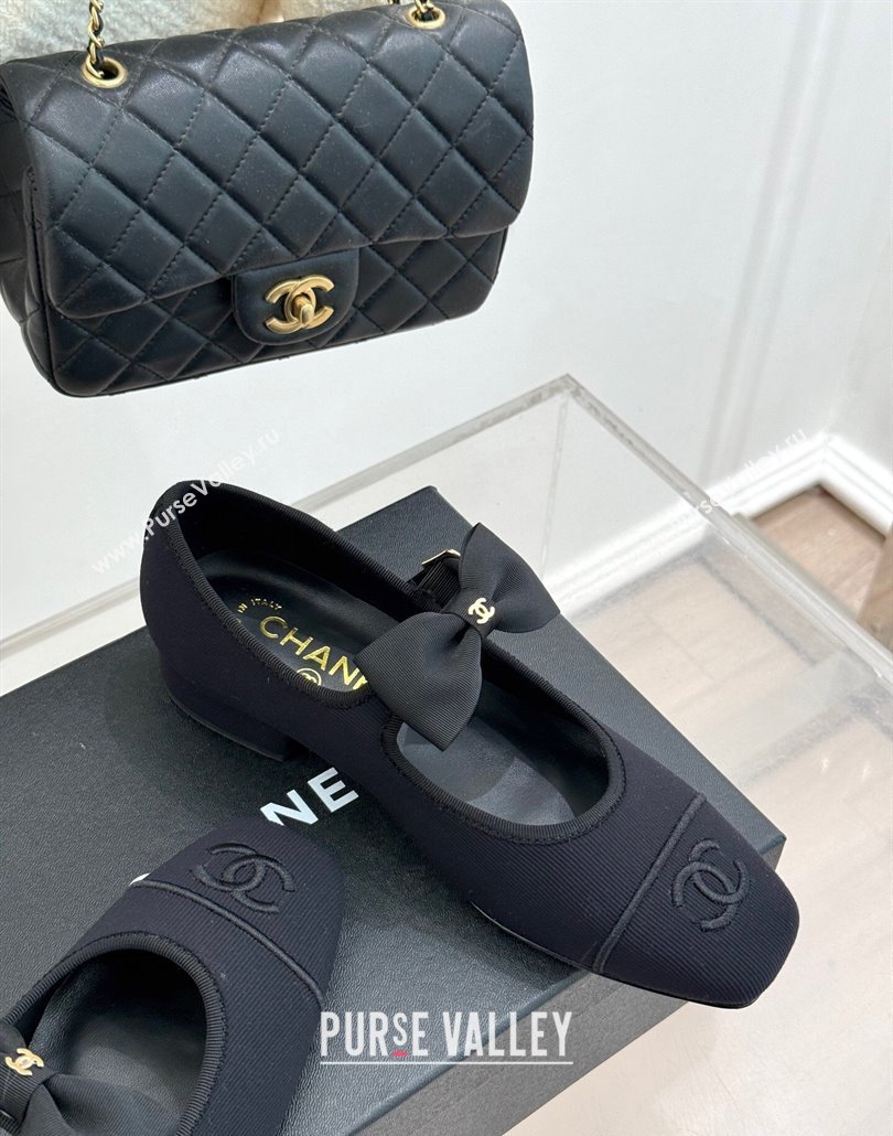 Chanel Fabric Mary Janes Ballet Flats with Bow Black 2025 CH030327 (MD-250303162)