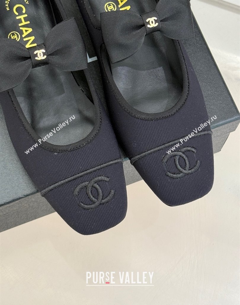 Chanel Fabric Mary Janes Ballet Flats with Bow Black 2025 CH030327 (MD-250303162)