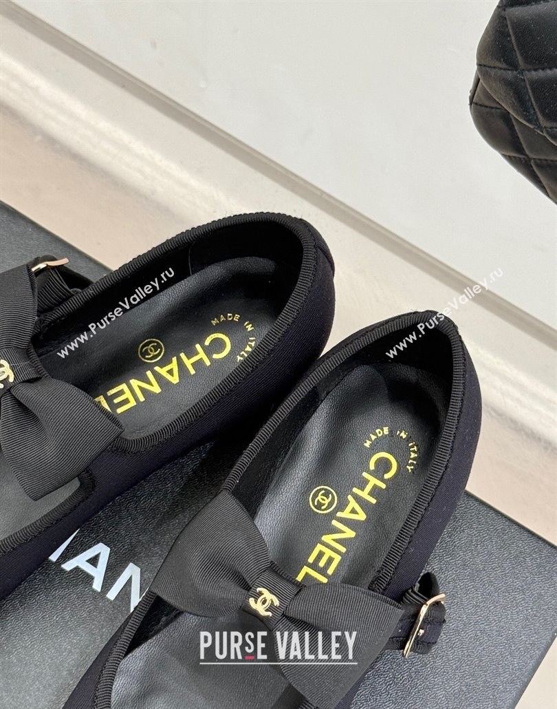 Chanel Fabric Mary Janes Ballet Flats with Bow Black 2025 CH030327 (MD-250303162)