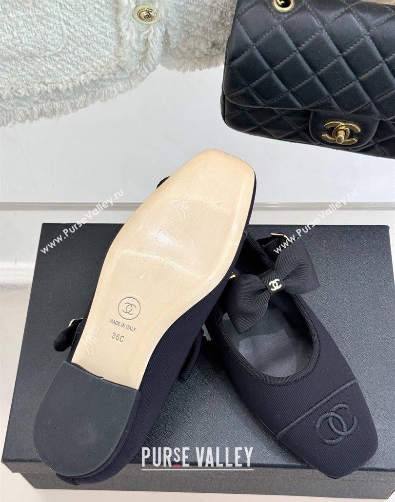 Chanel Fabric Mary Janes Ballet Flats with Bow Black 2025 CH030327 (MD-250303162)