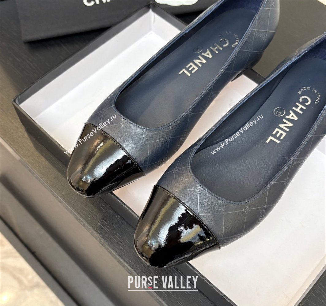 Chanel Printed Lambskin Patent Calfskin Ballet Flats Navy Blue 2025 G02819 (MD-250228121)