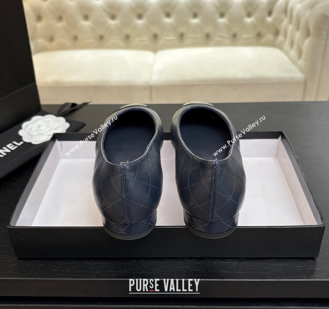 Chanel Printed Lambskin Patent Calfskin Ballet Flats Navy Blue 2025 G02819 (MD-250228121)