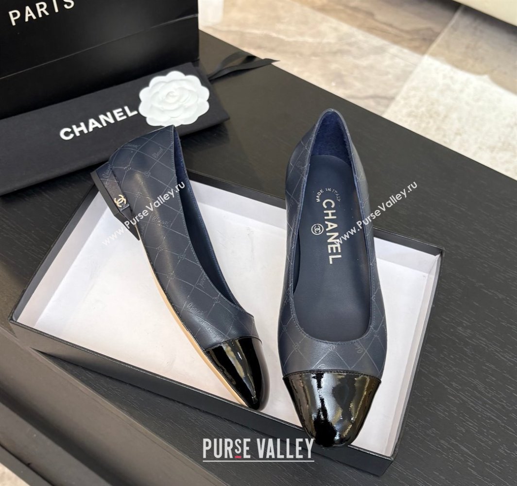 Chanel Printed Lambskin Patent Calfskin Ballet Flats Navy Blue 2025 G02819 (MD-250228121)