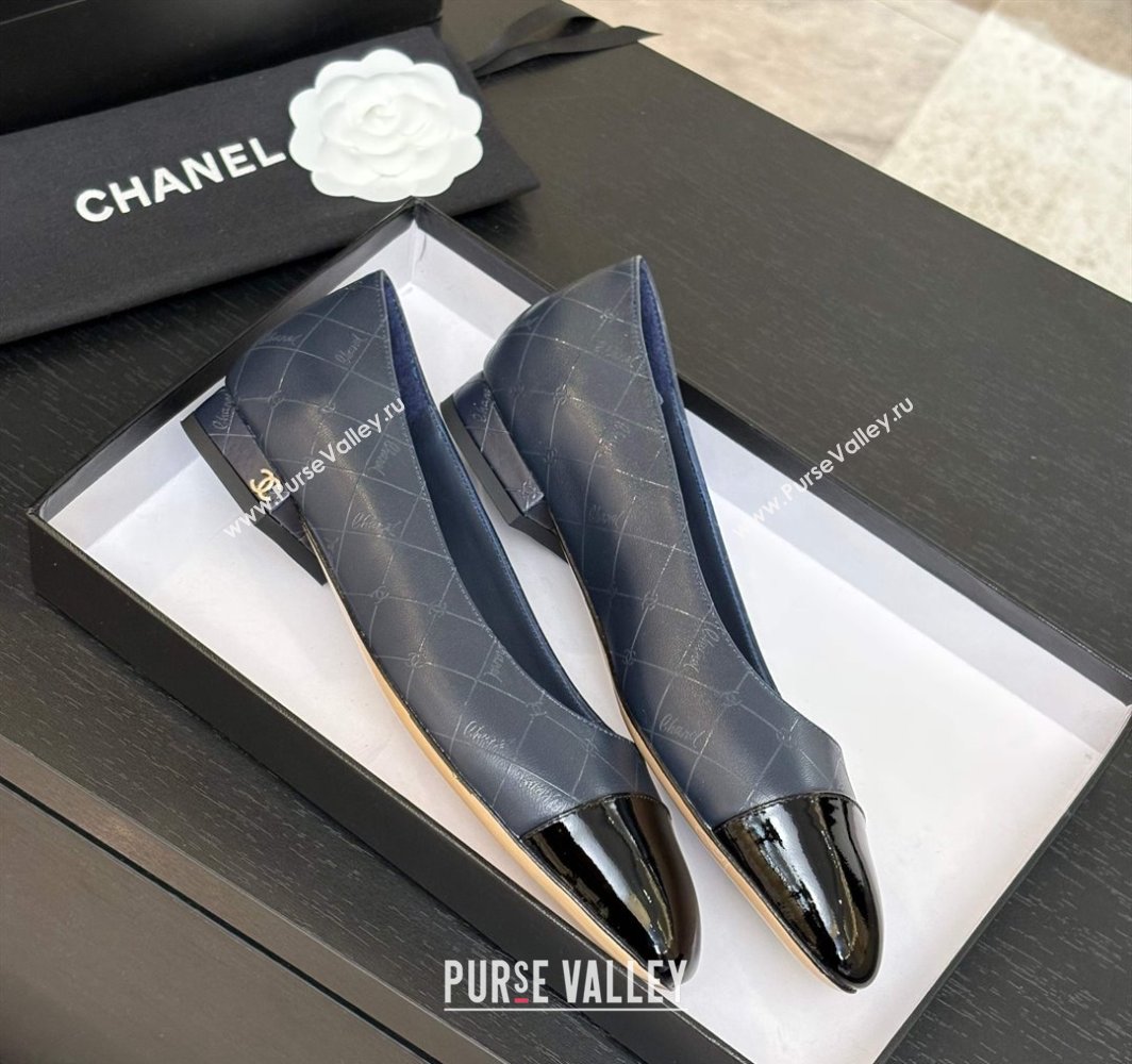 Chanel Printed Lambskin Patent Calfskin Ballet Flats Navy Blue 2025 G02819 (MD-250228121)