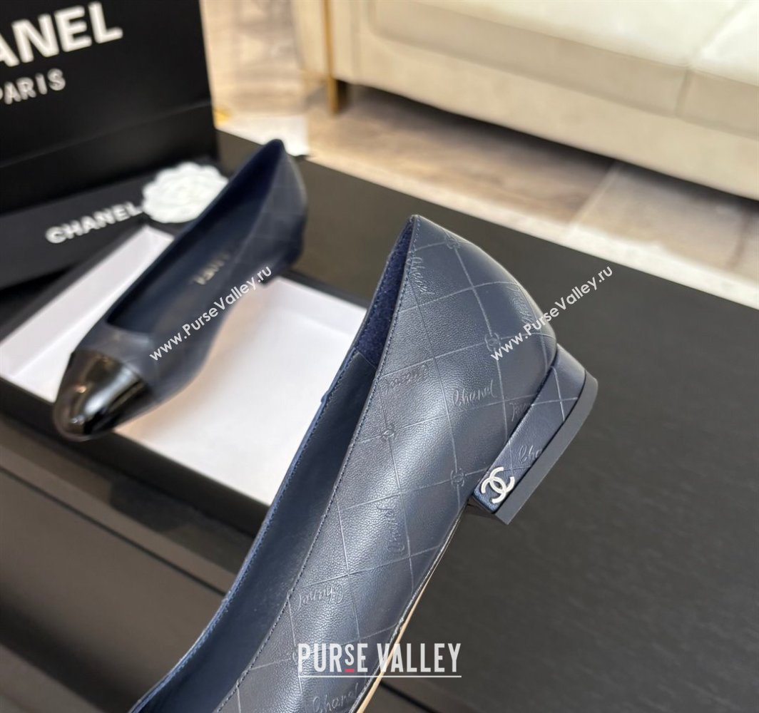 Chanel Printed Lambskin Patent Calfskin Ballet Flats Navy Blue 2025 G02819 (MD-250228121)